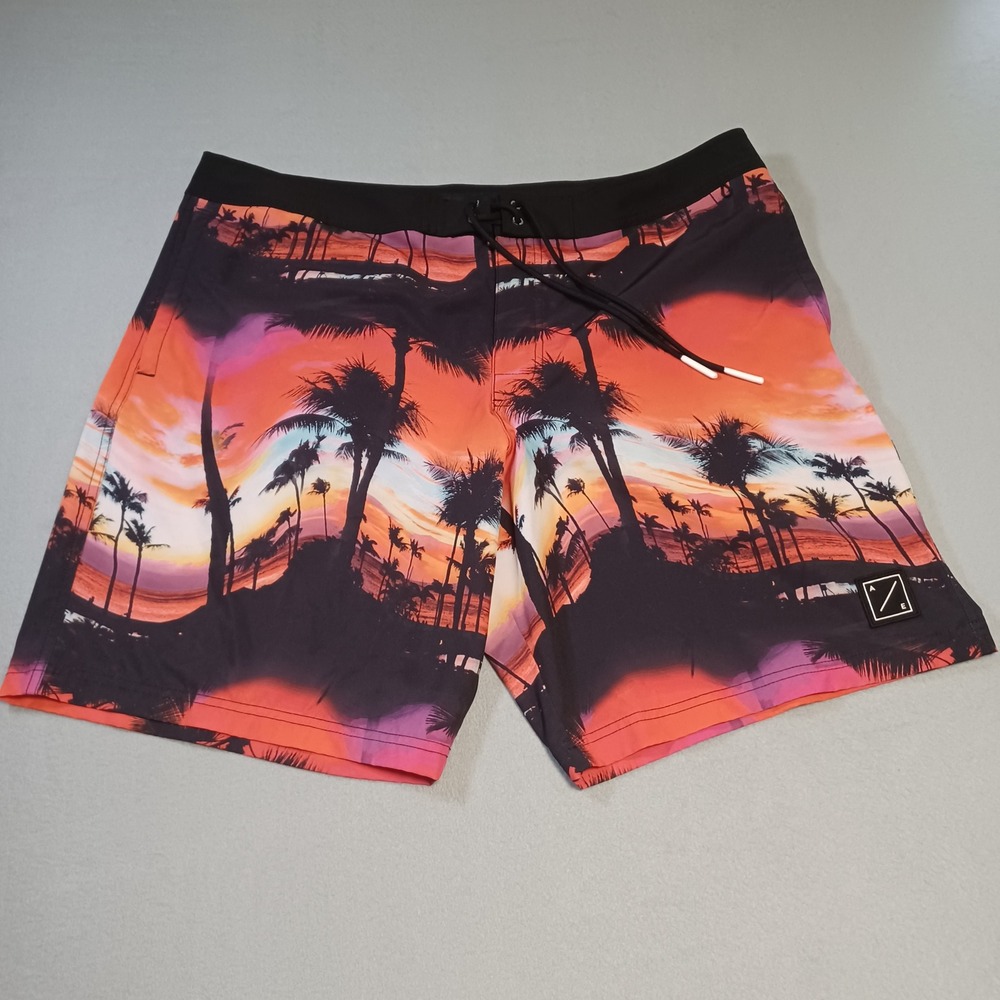 American Eagle Mens Board Short XXL Tropical Sunset Palm Tree Swim Trunks Orange